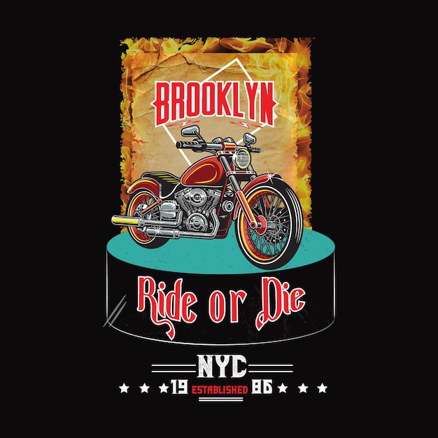 Vector brooklyn ride or die t-shirtontwerp op zwart