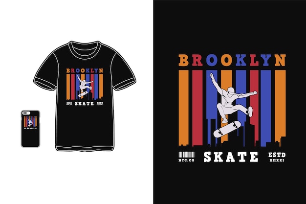 Brooklyn skate design for t shirt silhouette retro style