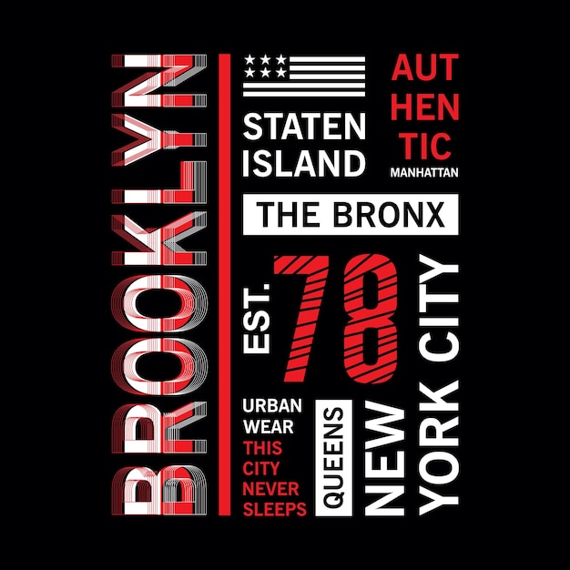 Maglietta con design tipografico di brooklyn staten island pronta per la stampa vettoriale premium