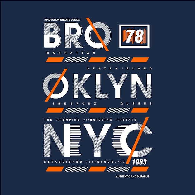 브루클린 텍스트 프레임 그래픽 타이포그래피 디자인 티셔츠