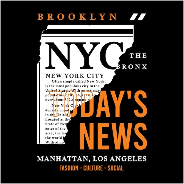 Дизайн типографики новостей Brooklyn Today с разорванной газетной иллюстрацией Премиум векторы