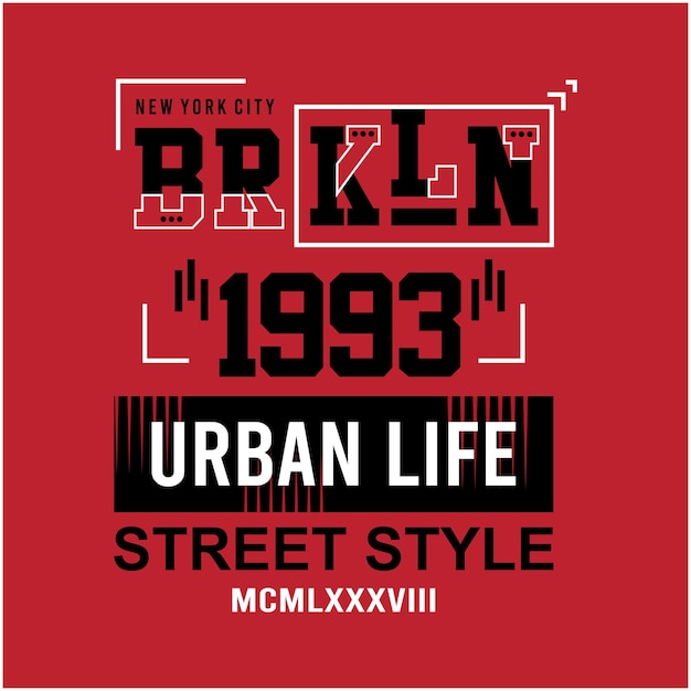 Графика brooklyn urban life для футболок с типографикой premium vector