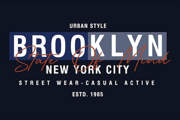 벡터 브루클린 도시 거리 그래픽 디자인 타이포그래피  ⁇ 터 일러스트레이션 프린트 티셔츠를 위한 현대적인 스타일