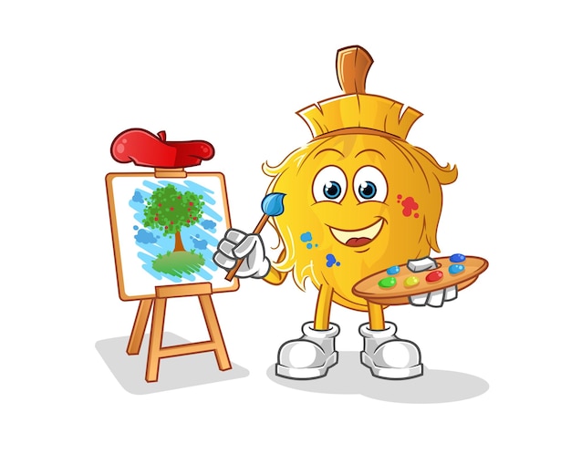 Vector broom artist mascot cartoon vector