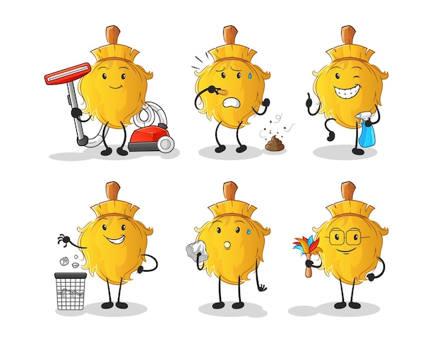 Broom cleaning group character cartoon mascot vector