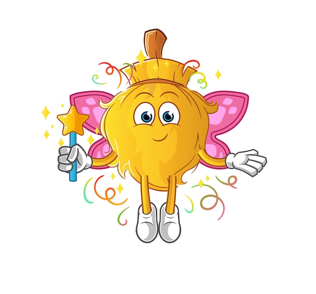 Broom fairy with wings and stick cartoon mascot vector