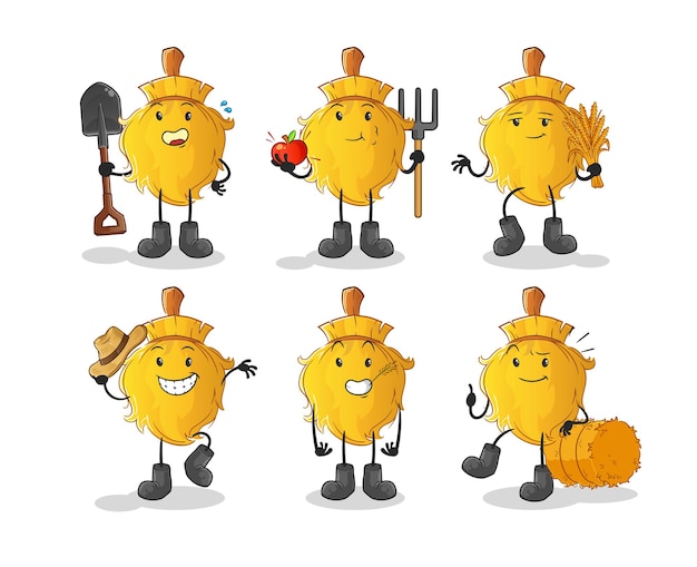 Broom farmer group character. cartoon mascot vector