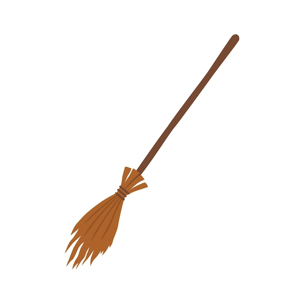 Broom made from twigs on a long wooden handle vector illustration tool for cleaning isolated on white background