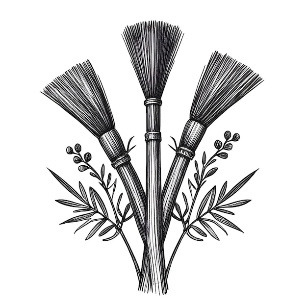 Broom Monochrome ink sketch vector drawing engraving style vector illustration