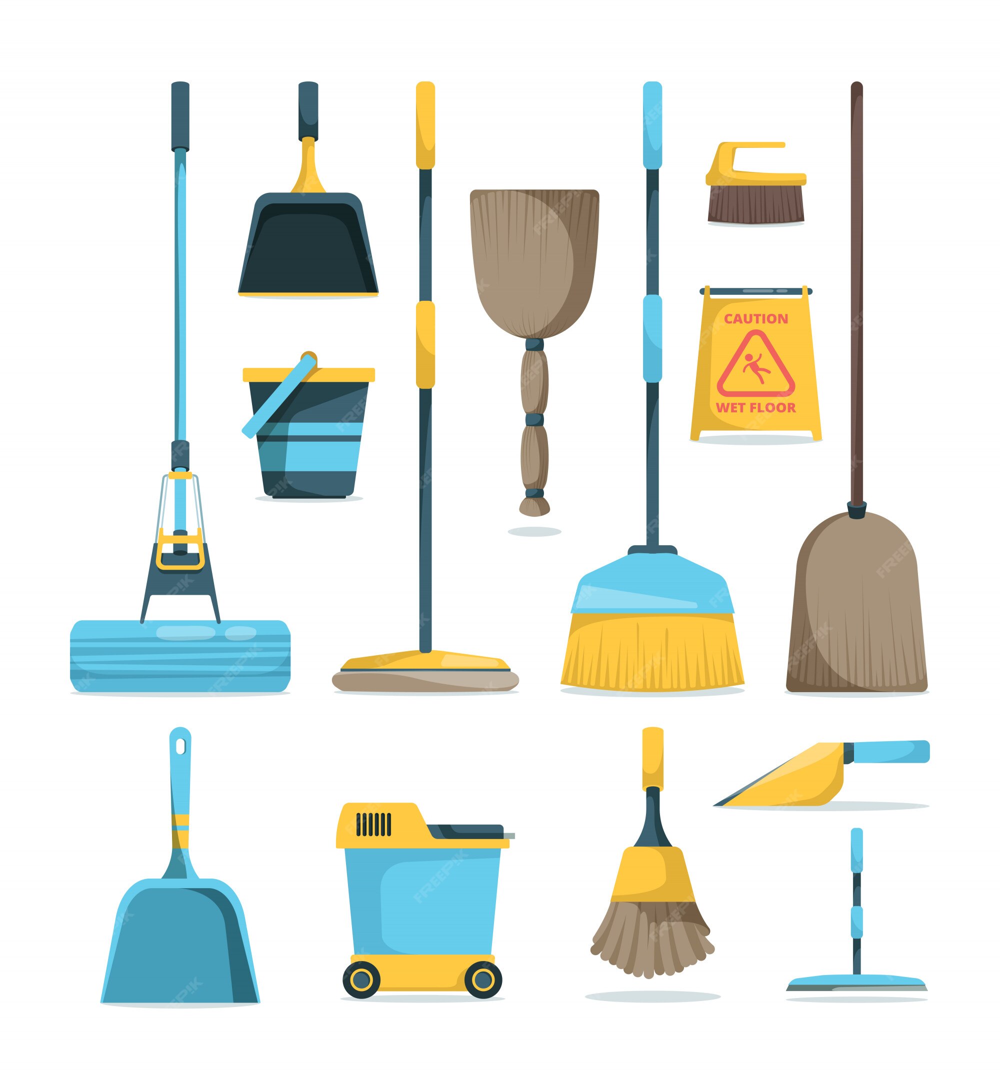 Premium Vector | Broom and mops. hygiene room housework supply household equipment for cleaning handle brooms cartoon pictures Premium Vector | Broom and mops. hygiene room housework supply household equipment for cleaning handle brooms cartoon pictures