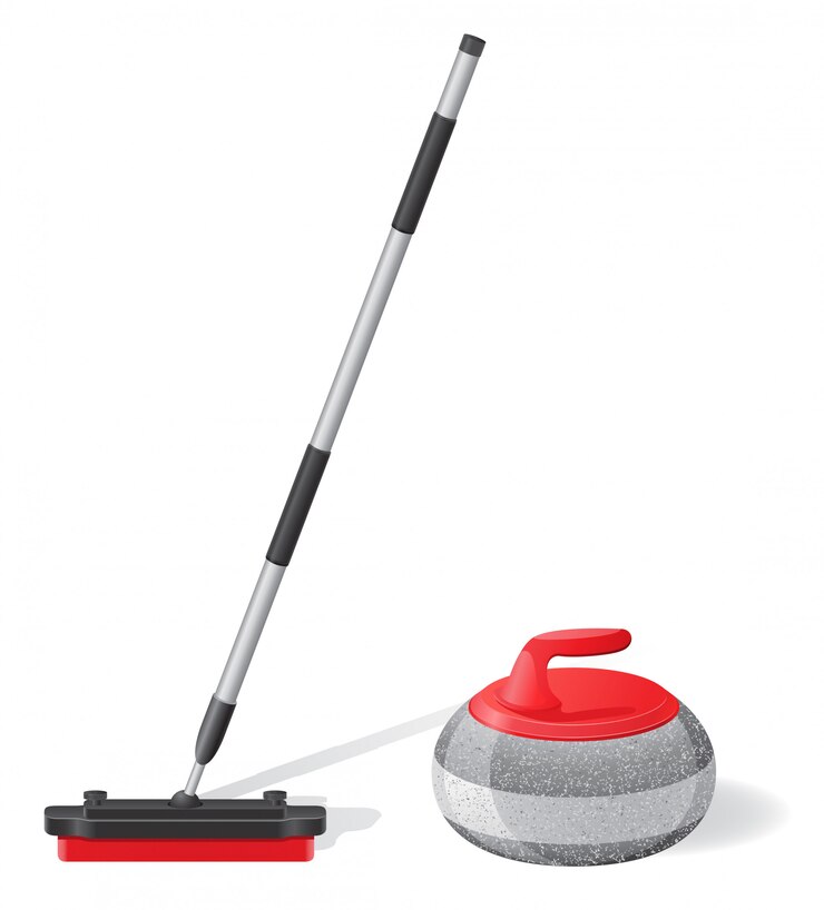 Vector broom and stone for curling sport game vector illustration