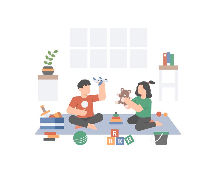 Vector 兄と妹は家で一緒に遊んでいます