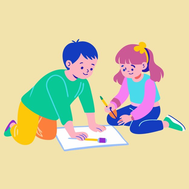 Vector brother and sister drawing cartoon vector