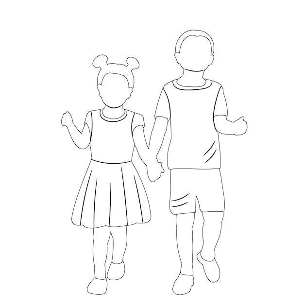 Brother and sister sketch contour vector isolated