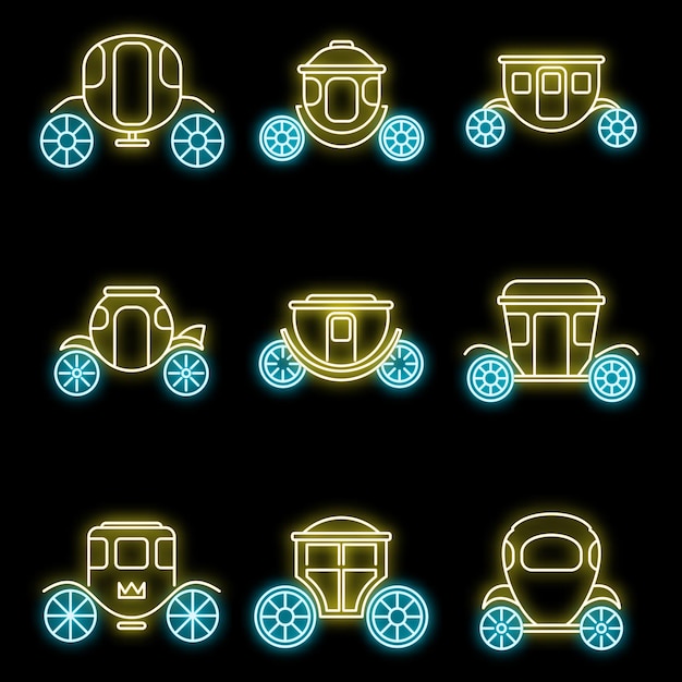 Vector brougham carriage icons set vector neon