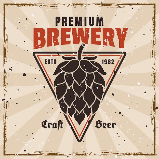 Brouwerij gekleurd retro embleem badge label of logo op de achtergrond met grunge texturen op afzonderlijke lagen