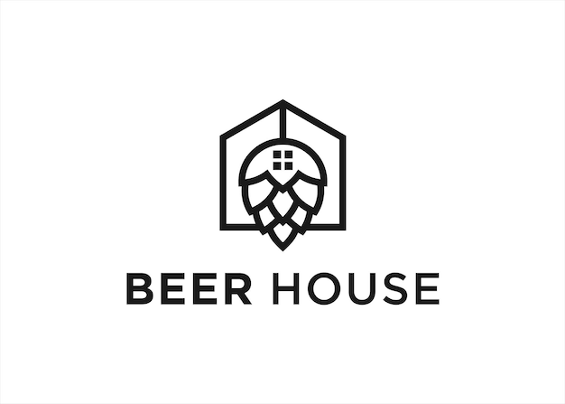 Brouwerij logo combinatie met huis en hop silhouet vector pictogram illustratie