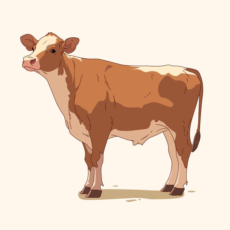 Brown adult cow illustration isolated background