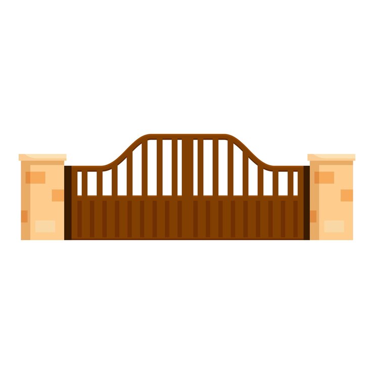 Vector brown automatic gate separating public and private property