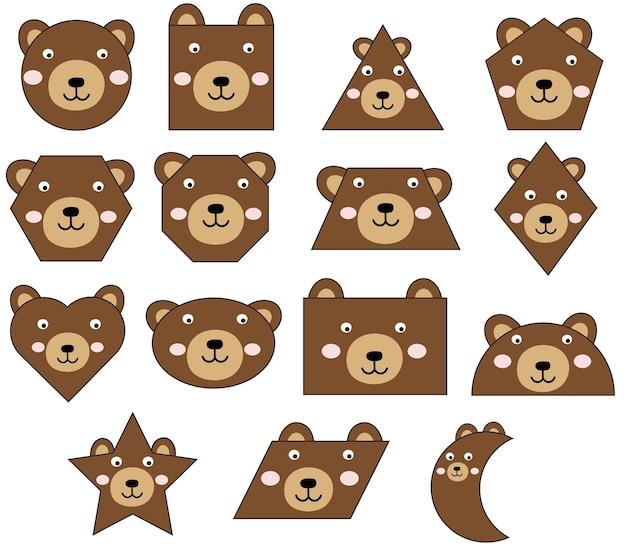 Vector brown bear shapes images to create worksheets toddler preschool kindergarten activity