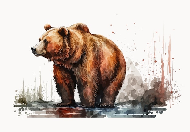 Brown bear watercolor Generative AI painting minimalism paint stylized big bear wallpaper color omnivore brown abstraction wool bear predator nature concept vector illustration