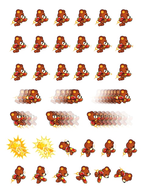 Orso bruno con jet pack e gun game sprites