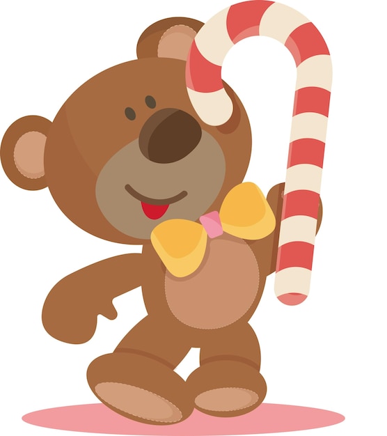Vector brown bear with new year's lollipop