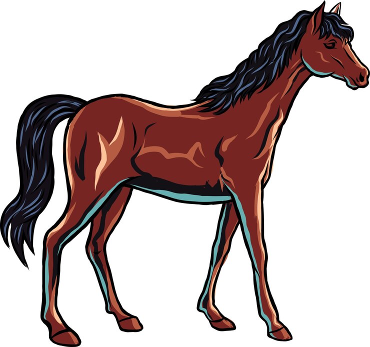 Vector brown beautiful horse standing elegantly