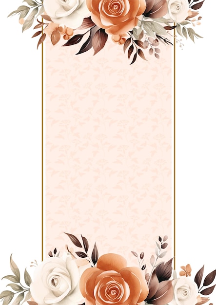 Brown and beige rustic elegant watercolor background with flora and flower