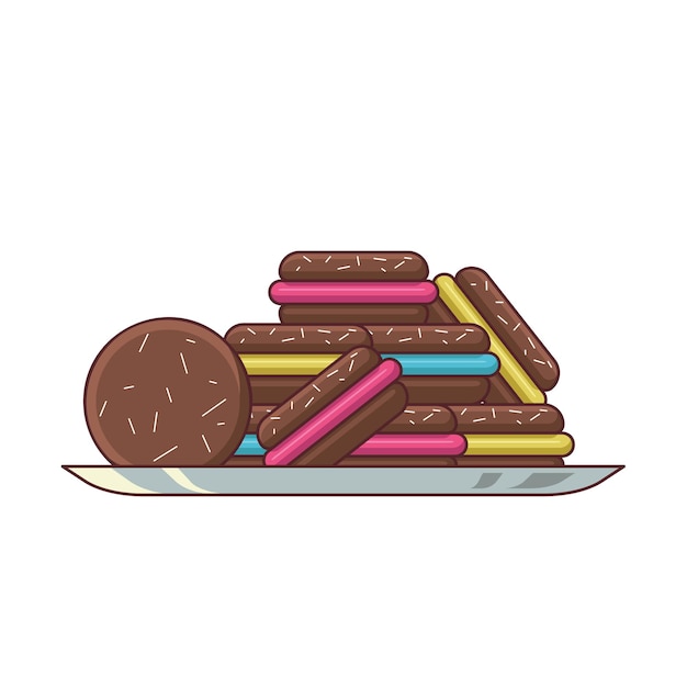 Brown biscuit on a plate illustration design