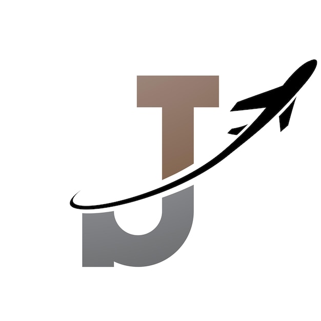 Brown and Black Antique Letter J Icon with an Airplane