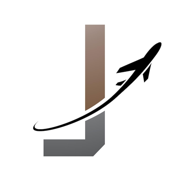 Brown and Black Futuristic Letter J Icon with an Airplane