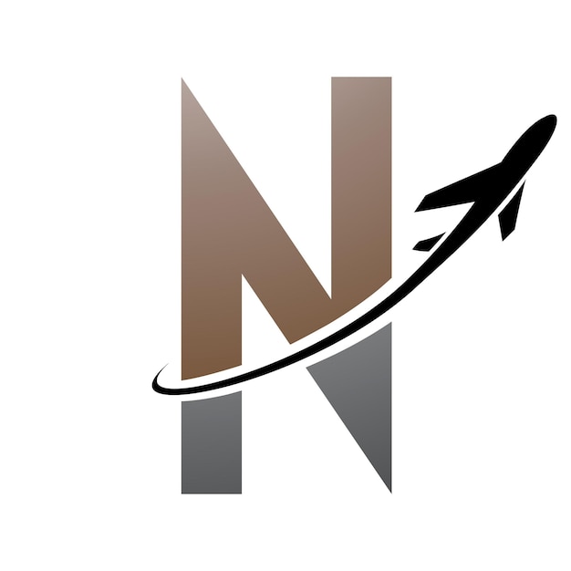 Brown and Black Futuristic Letter N Icon with an Airplane