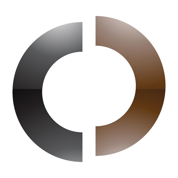 Vector brown and black glossy split shaped letter o icon
