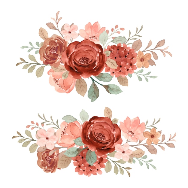 Brown and blush floral bouquet collection with watercolor