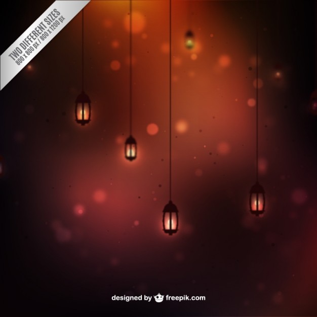 Vector brown bokeh background with lamps