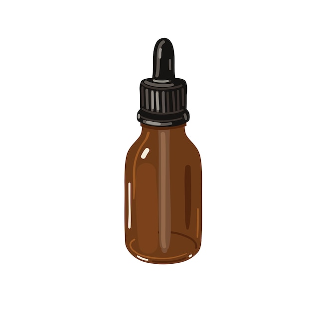 Brown bottle with dropper vector illustration Vintage beauty product bottle Container for serum