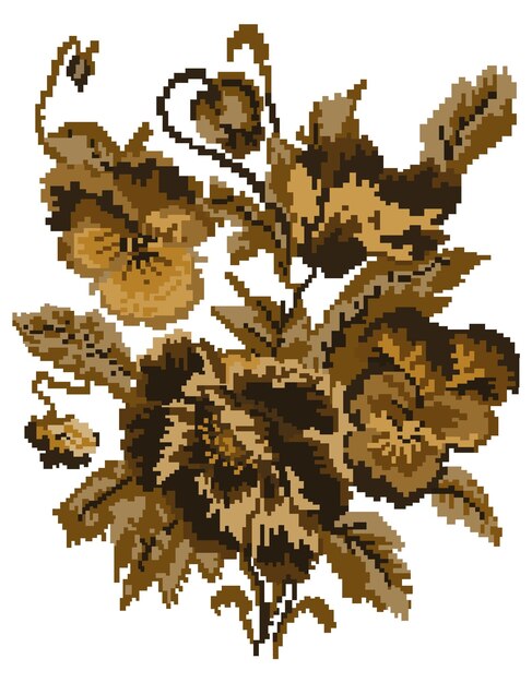 brown bouquet of flowers poppies and pansies using traditional ukrainian embroidery elements