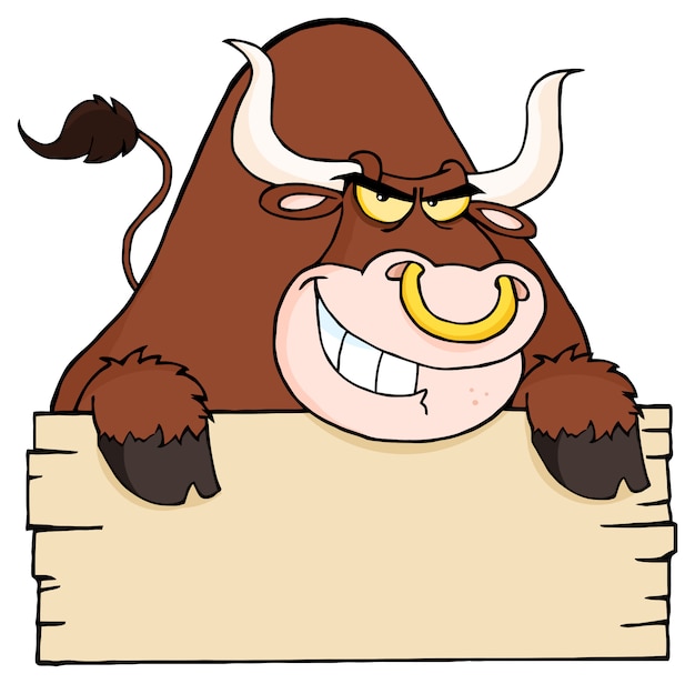 Brown bull and blank sign