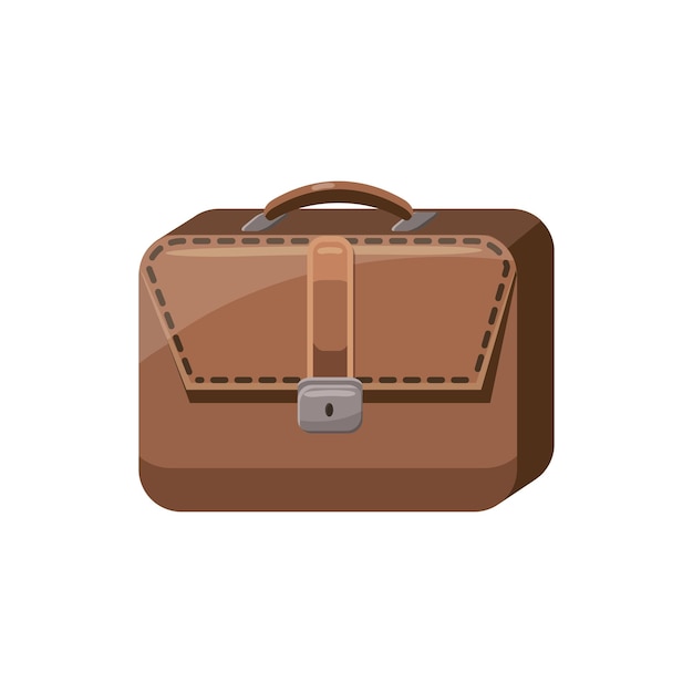 Vector brown business briefcase icon in cartoon style on a white background