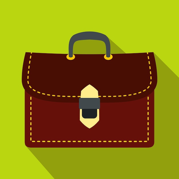 Brown business briefcase icon in flat style on a green background