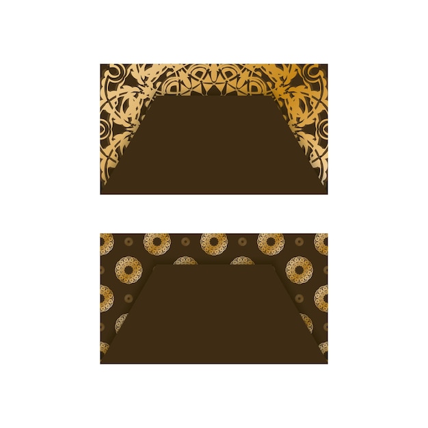 귀하의 브랜드에 대한 그리스 골드 패턴이 있는 갈색 명함 템플릿.