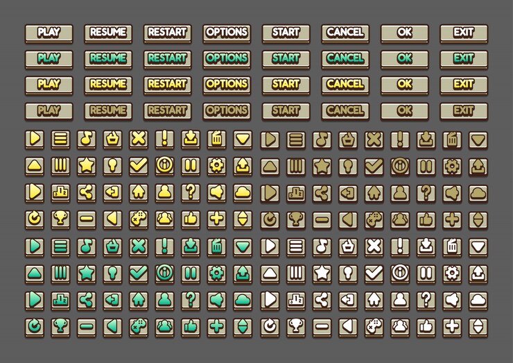 Vector brown buttons for creating video games