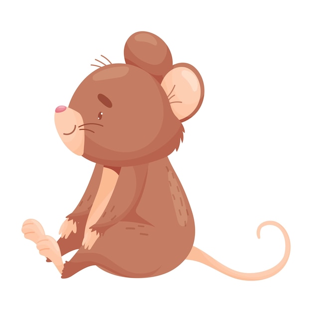 Brown cartoon mouse sits Vector illustration on white background