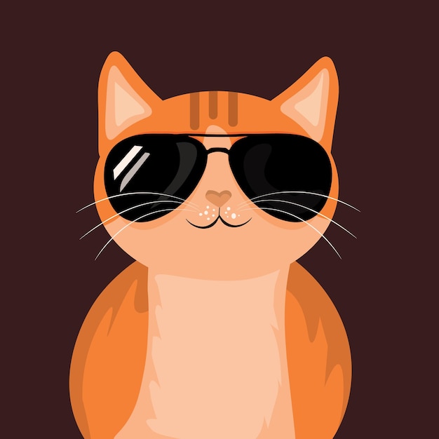 a brown cat with glasses Vector art illustration