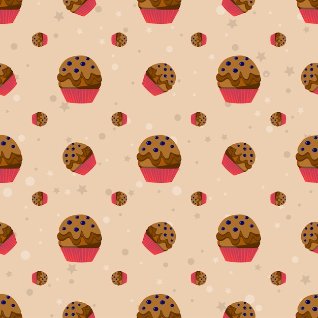 Brown chocolate cupcake seamless background