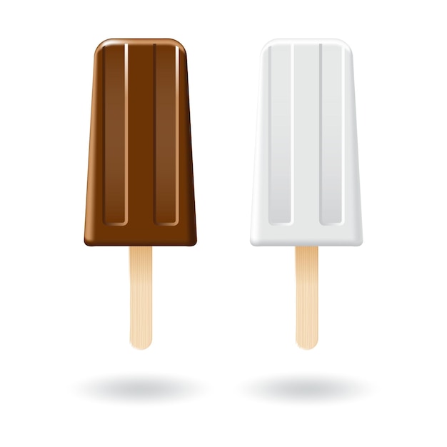 Vector brown chocolate and white milk ice cream stick or popsicle mockup template