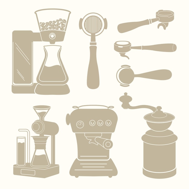 Vector brown coffee equipment silhouette