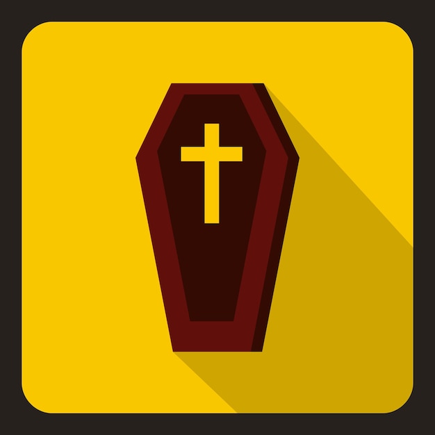 Brown coffin icon in flat style on a yellow background vector illustration