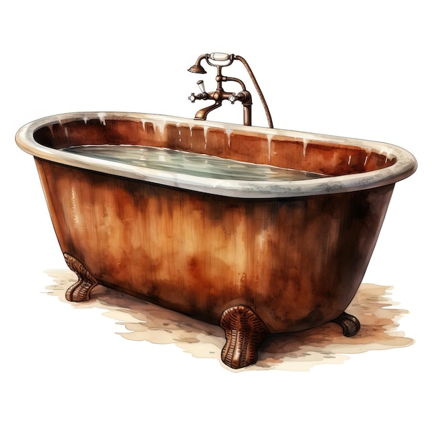 Vector brown color bathtub watercolor vector white background is